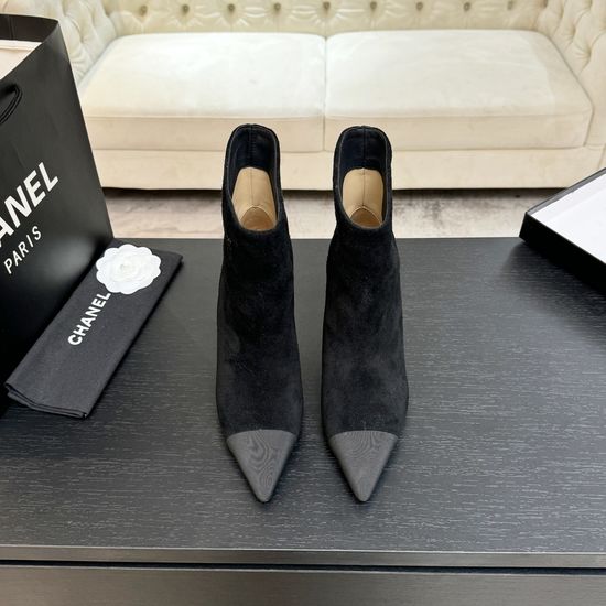 Chanel Embroidered Logo Chunky Heel Ankle Boots