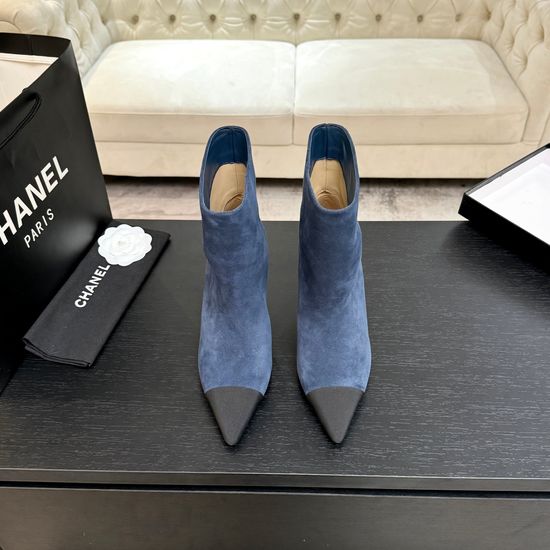 Chanel Embroidered Logo Chunky Heel Ankle Boots