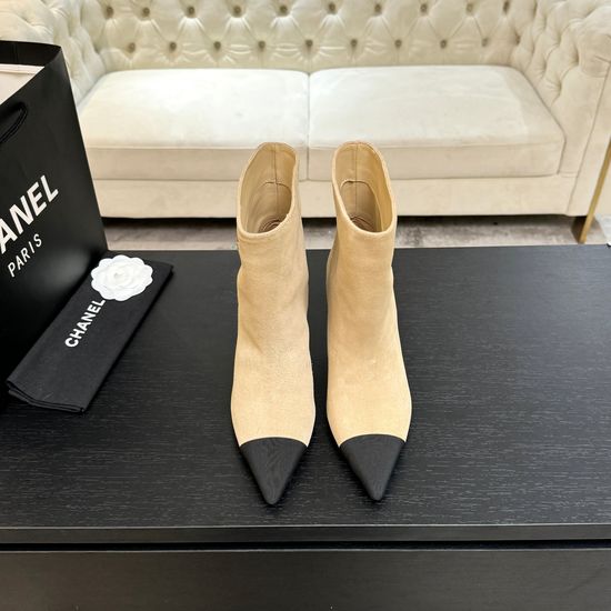 Chanel Embroidered Logo Chunky Heel Ankle Boots