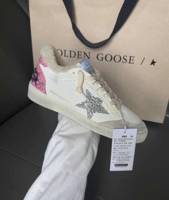 Golden Goose GGDB Pink-Tailed Silver Star Couple s Soft Leather Sneakers