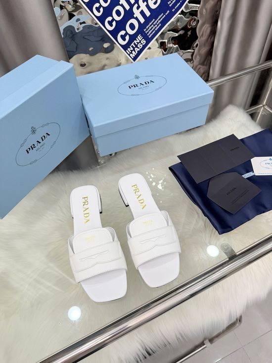Prada Classic Comfortable Soft Genuine Leather Casual Slides