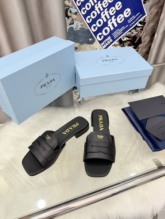 Prada Classic Comfortable Soft Genuine Leather Casual Slides