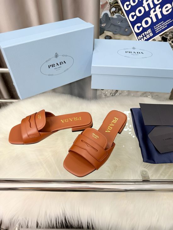 Prada Classic Comfortable Soft Genuine Leather Casual Slides
