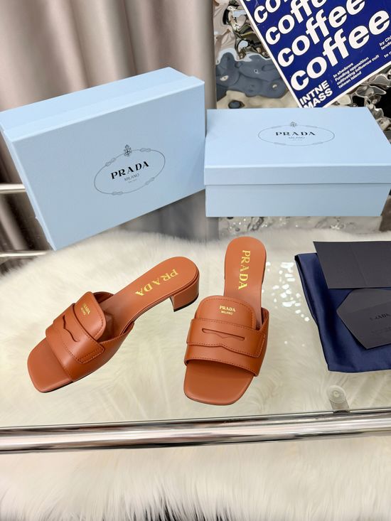 Prada Classic Comfortable Soft Genuine Leather Casual Slides