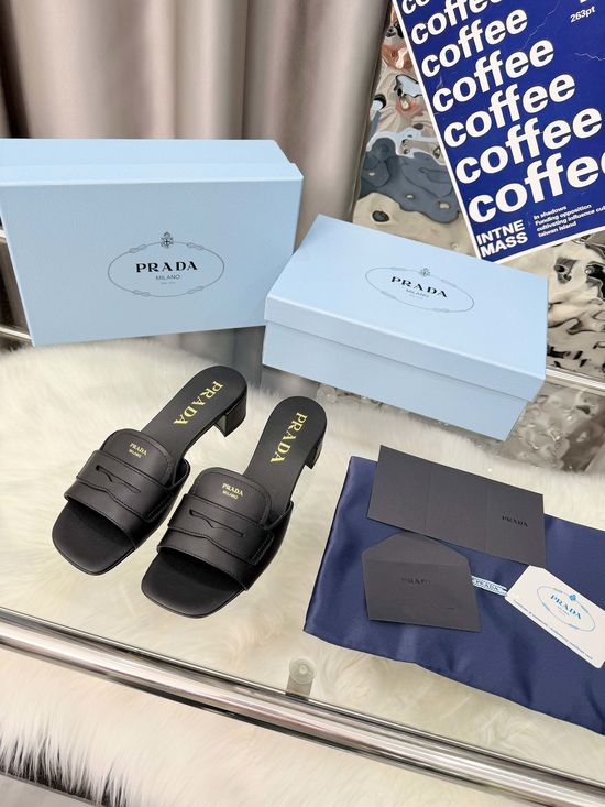 Prada Classic Comfortable Soft Genuine Leather Casual Slides