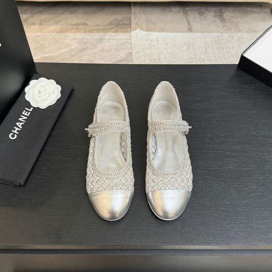 Chanel Sequin Woven Round Toe Mary Jane Flat Shoes