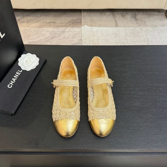 Chanel Sequin Woven Round Toe Mary Jane Flat Shoes