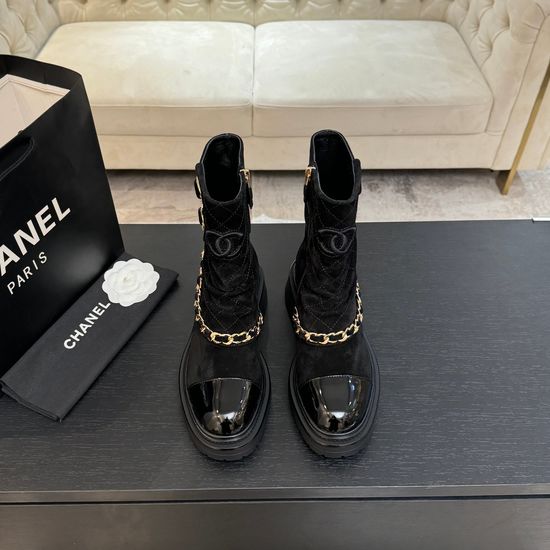Chanel Suede Color Block Comfortable Martin Ankle Boots