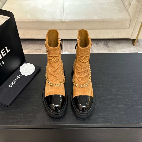 Chanel Suede Color Block Comfortable Martin Ankle Boots