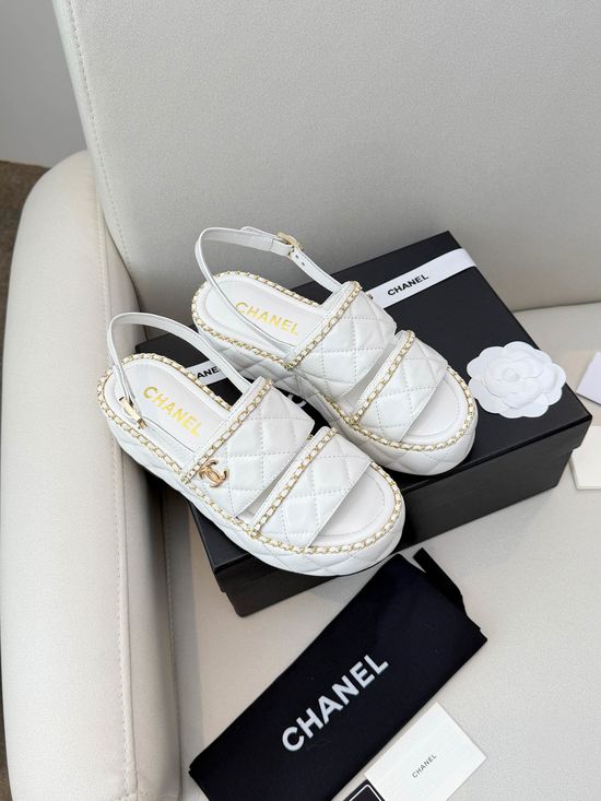 Chanel Quilted Leather Chain Decor Comfortable Casual Sandals