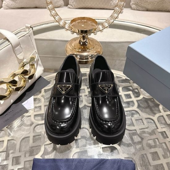 Prada Patent Leather Loafers Non-slip Lightweight Comfortable Casual Shoes