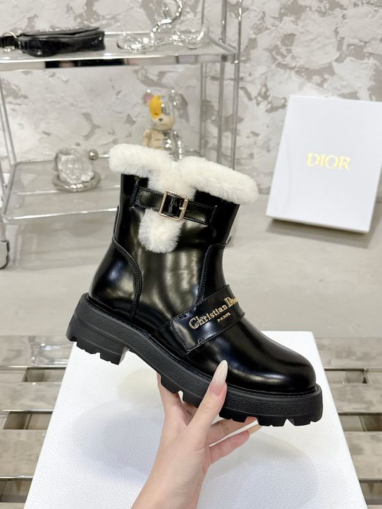 Christian Dior Genuine Leather Soft Sole Warm Ankle Boots