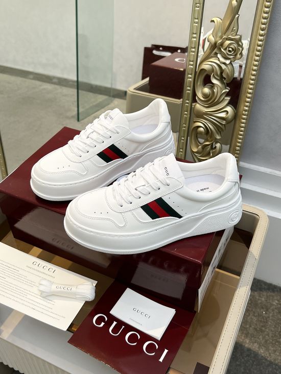 Gucci Thick-Soled White Sneakers with GG Logo Accents
