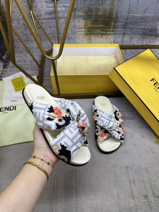 Fendi Satin Leopard Print Flat Slide Sandals