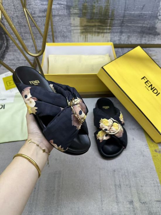 Fendi Satin Leopard Print Flat Slide Sandals