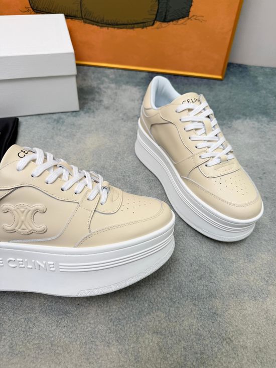 Celine Thick Sole Leather Sneakers Height Increasing Comfortable Casual Shoes