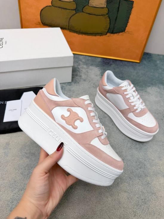 Celine Thick Sole Leather Sneakers Height Increasing Comfortable Casual Shoes
