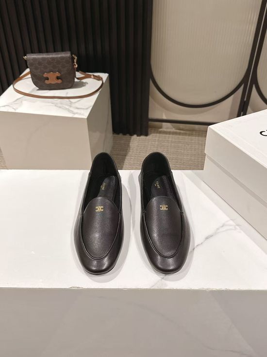 Celine Soft Leather Slip On Loafers Classic Versatile Daily Shoes