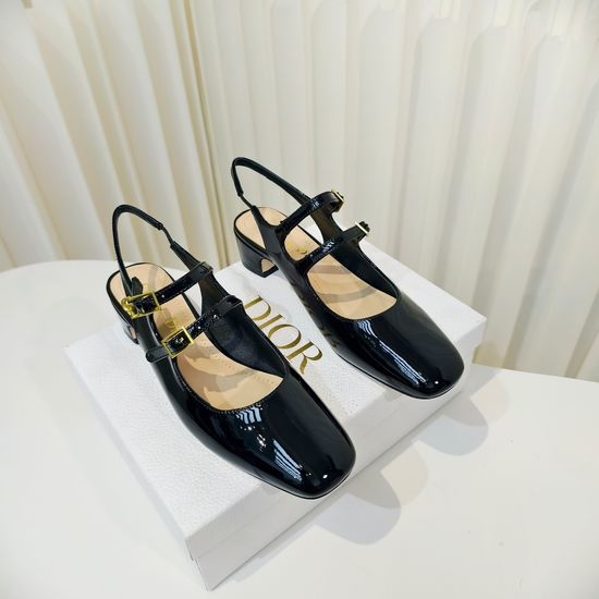 Christian Dior CD Square Toe Buckle Strap Mid Heel Sandals