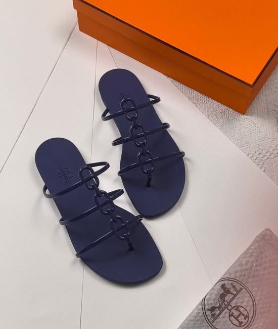 Hermes Chain Decorated Thong Flip Flops with Shiny Sole