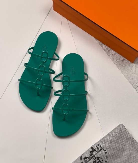 Hermes Chain Decorated Thong Flip Flops with Shiny Sole