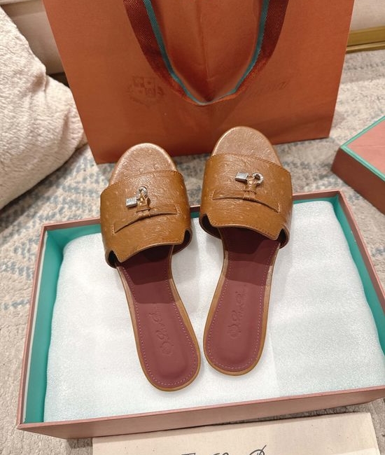 Loro Piana Ostrich Pattern Leather Comfortable Casual Slides
