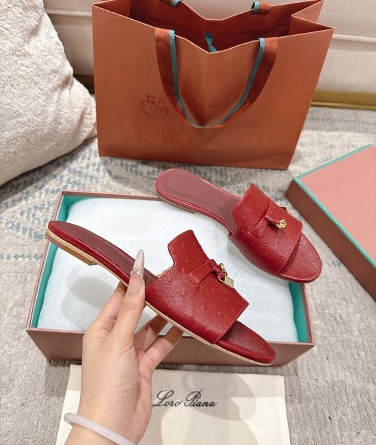 Loro Piana Ostrich Pattern Leather Comfortable Casual Slides
