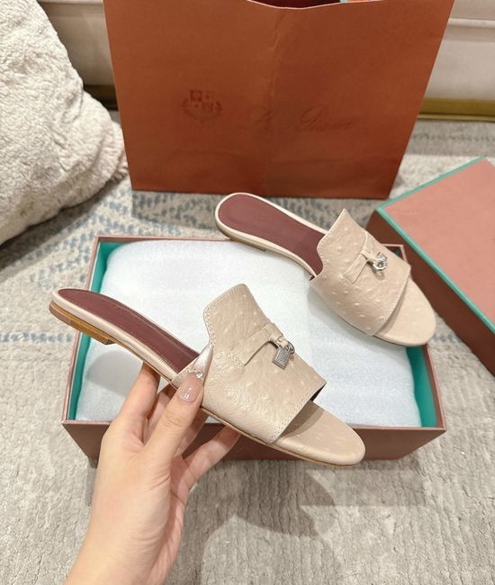 Loro Piana Ostrich Pattern Leather Comfortable Casual Slides