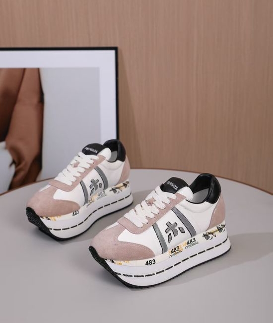 Premiata Minimalist White Casual Sneakers with Embossed Logo Detail