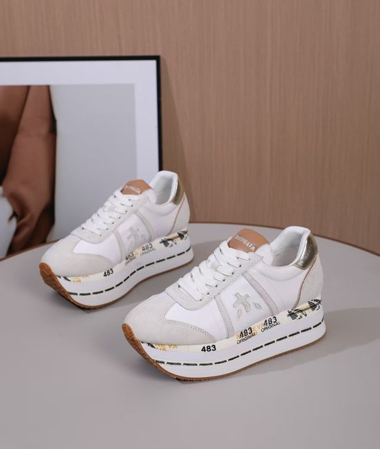 Premiata Minimalist White Casual Sneakers with Embossed Logo Detail