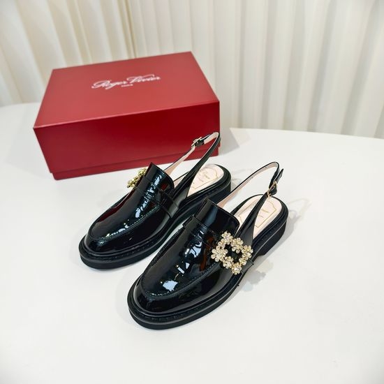 Roger Viver RV Back Strap Leather Loafer Sandals with Decorative Buckle