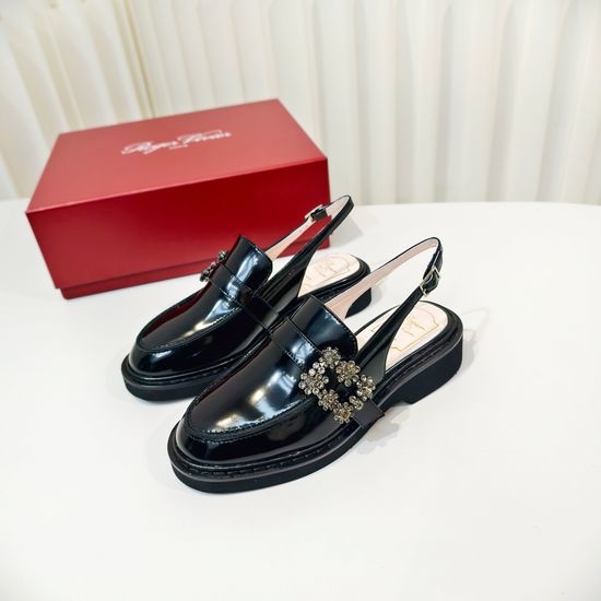 Roger Viver RV Back Strap Leather Loafer Sandals with Decorative Buckle