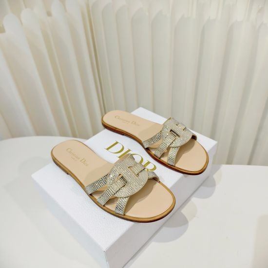 Christian Dior CD Luxurious Diamond-Studded Flat Sandals