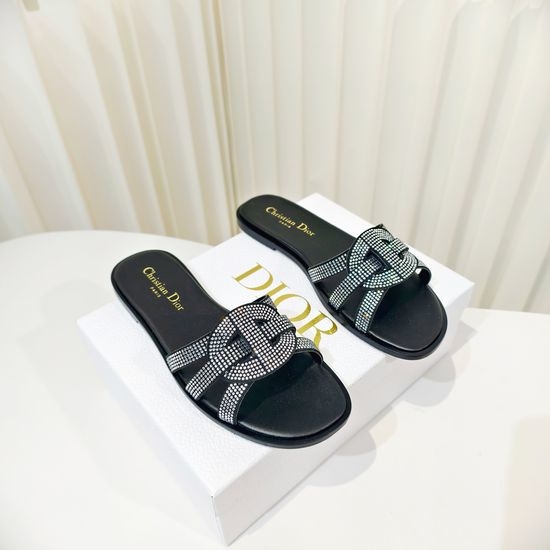 Christian Dior CD Luxurious Diamond-Studded Flat Sandals