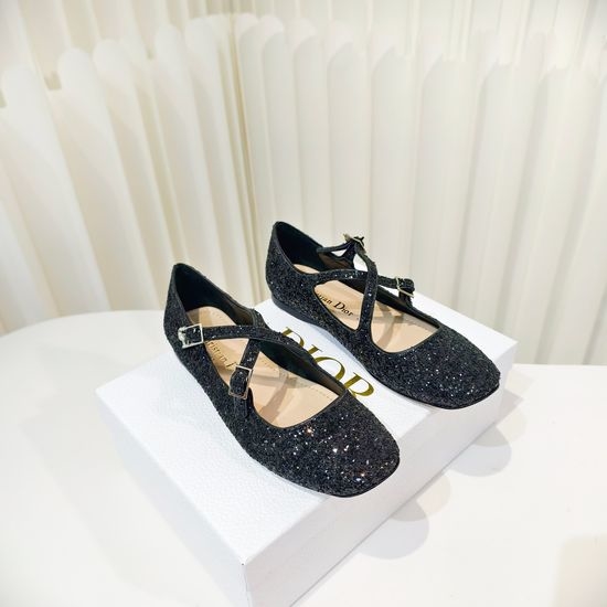 Christian Dior CD Sparkly Cross Strap Flat Ballet Shoes