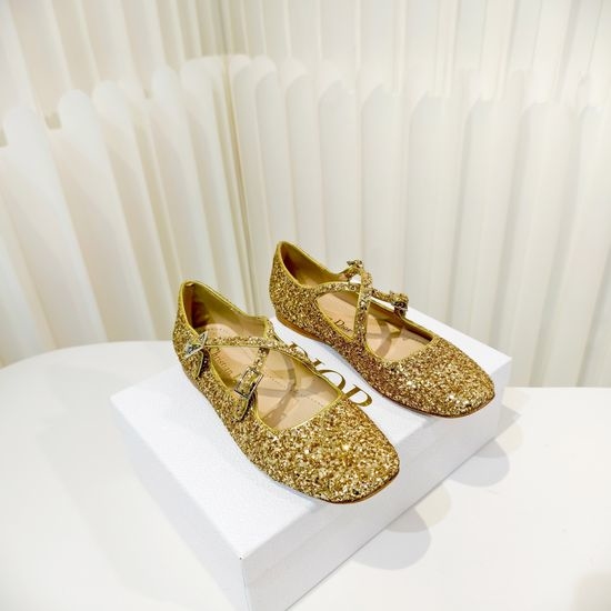 Christian Dior CD Sparkly Cross Strap Flat Ballet Shoes