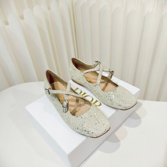 Christian Dior CD Sparkly Cross Strap Flat Ballet Shoes