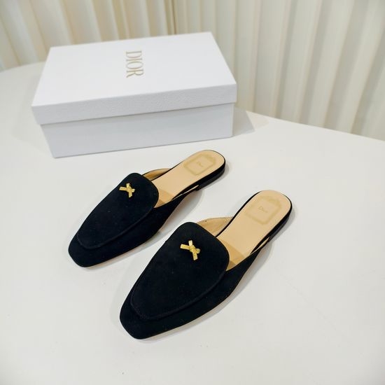 Christian Dior CD Bow Decor Leather Mules With Soft Insole