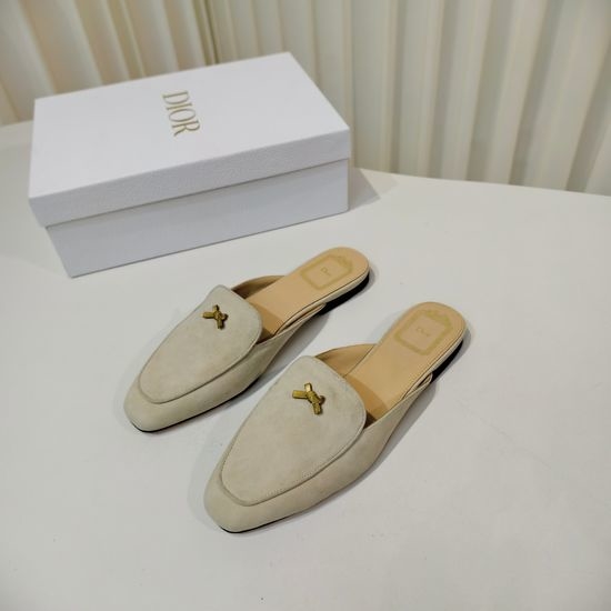 Christian Dior CD Bow Decor Leather Mules With Soft Insole