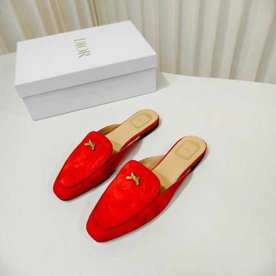 Christian Dior CD Bow Decor Leather Mules With Soft Insole