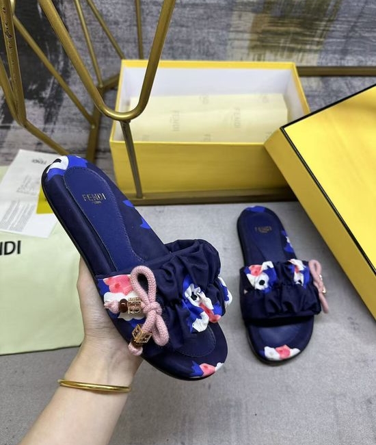 Fendi Satin Bow Flat Slides With Sheepskin Insole