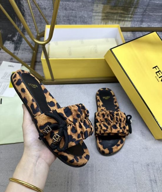 Fendi Satin Bow Flat Slides With Sheepskin Insole