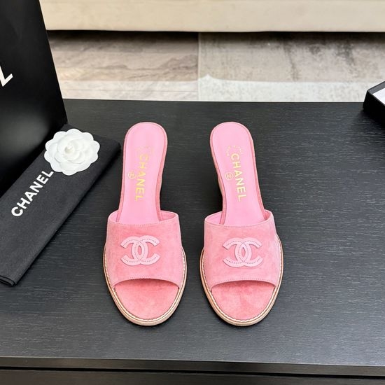 Chanel Classic Emblem Sheepskin Wedge Slide Sandals