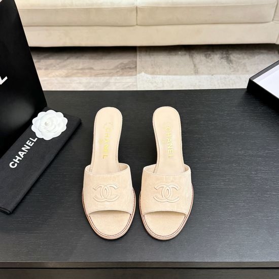 Chanel Classic Emblem Sheepskin Wedge Slide Sandals