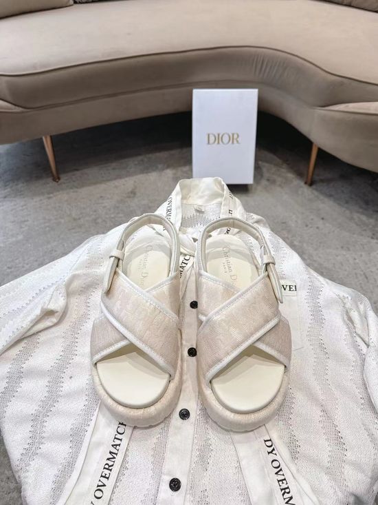 Christian Dior Classic Leather Strap Slides with Decorative Buckle