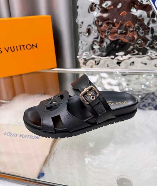 Louis Vuitton LV Premium Cowhide Leather Lined Platform Slides