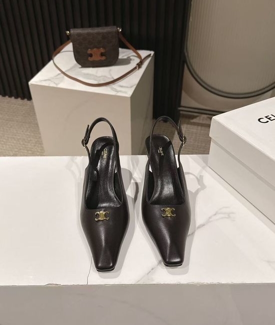 Celine Pointed Toe Leather Dress Pumps Elegant Comfortable Low Heel Shoes