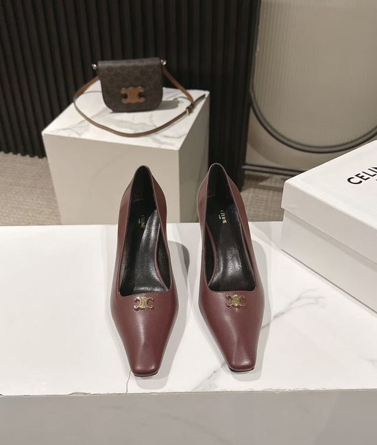 Celine Pointed Toe Leather Dress Pumps Elegant Comfortable Low Heel Shoes