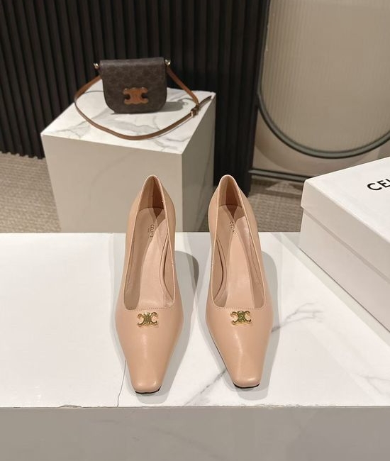 Celine Pointed Toe Leather Dress Pumps Elegant Comfortable Low Heel Shoes