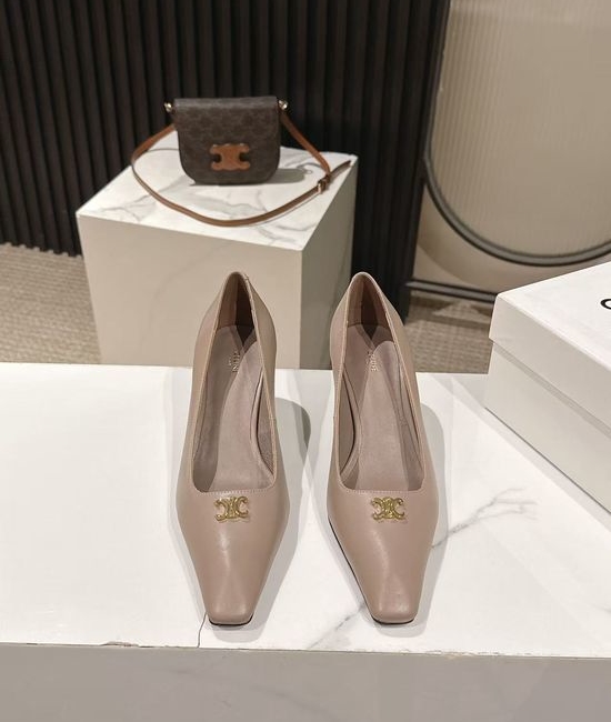Celine Pointed Toe Leather Dress Pumps Elegant Comfortable Low Heel Shoes